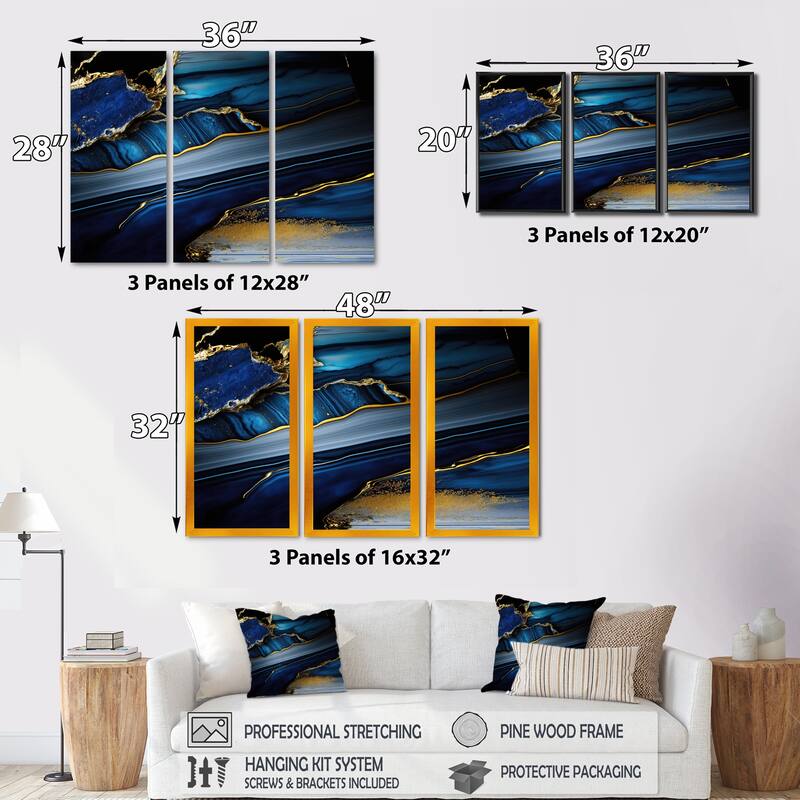 Designart "Abstract Geode Geometric Blue II" Modern Geometric Framed